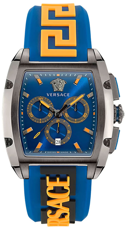 Versace Iconic Dominus Chronograph Blue Dial Blue Rubber Strap Watch For Men - VE6H00323 Buy Now By Versace