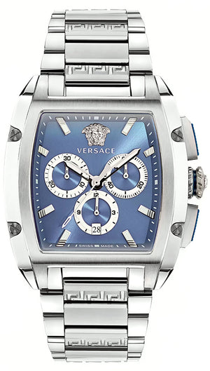 Versace Dominus Chronograph Blue Dial Silver Steel Strap Watch For Men - VE6H00423 Buy Now By Versace