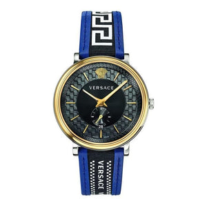 Versace V-Circle Black Dial Blue Leather Strap Watch for Men - VEBQ01419 Buy Now By Versace