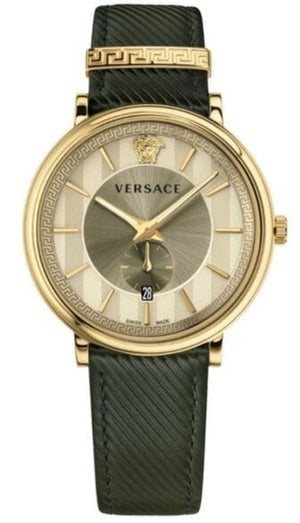 Versace V-Circle Manifesto Gold Dial Black Leather Strap Watch for Men - VBQ030017 Buy Now By Versace