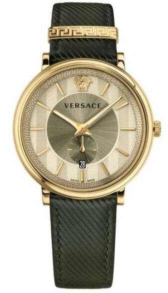 Versace V-Circle Manifesto Gold Dial Black Leather Strap Watch for Men - VBQ030017 Buy Now By Versace
