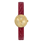 Versace Virtus Mini Quartz Gold Dial Red Leather Strap Watch For Women - VET300521 Buy Now By Versace