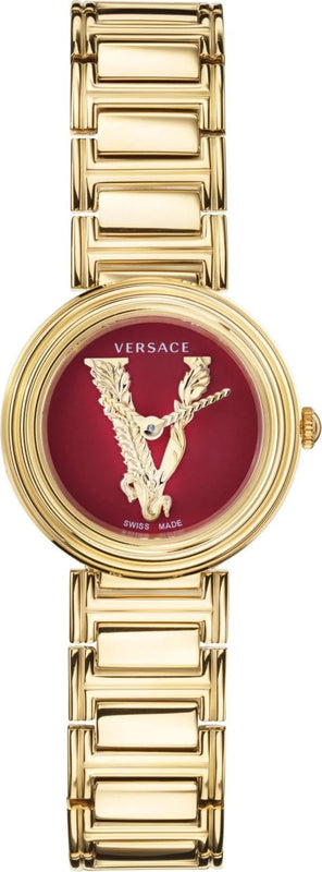 Versace Virtus Mini Quartz Red Dial Gold Steel Strap Watch For Women - VET300321 Buy Now By Versace