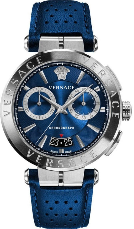Versace Aion Chronograph Blue Dial Blue Leather Strap Watch for Men - VE1D01220 Buy Now By Versace