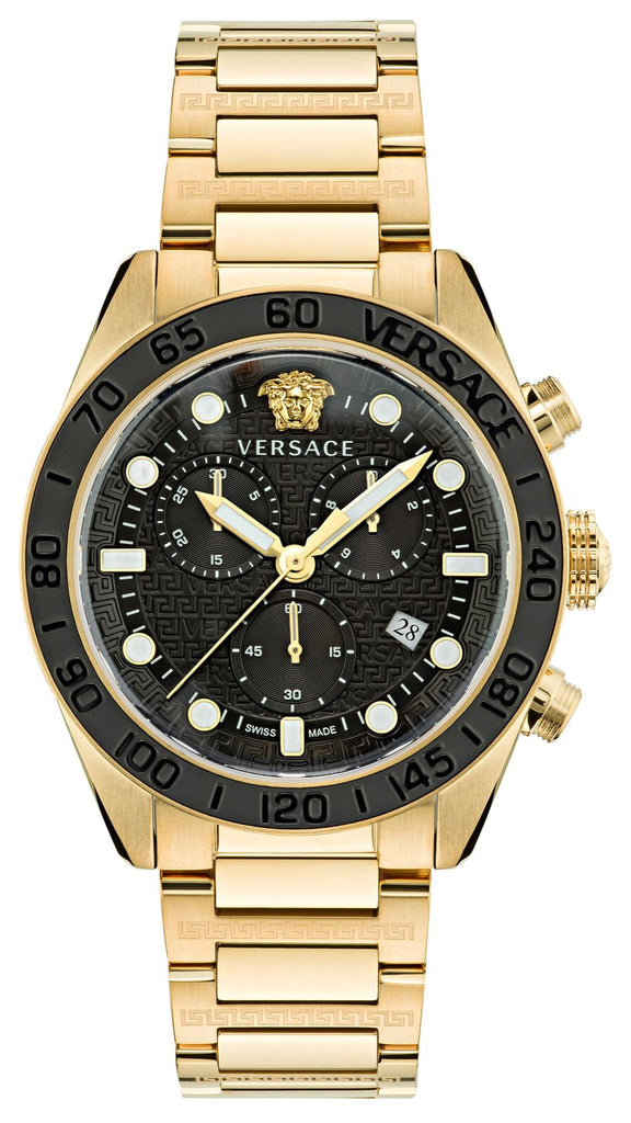 Versace Greca Dome Chronograph Black Dial Gold Steel Strap Watch for Men - VE6K00523 Buy Now By Versace