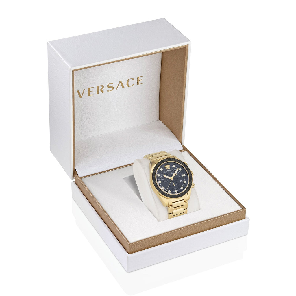 Versace Greca Dome Chronograph Black Dial Gold Steel Strap Watch for Men - VE6K00523 Buy Now By Versace