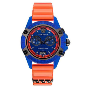 Versace Icon Active Chronograph Quartz Blue Dial Orange Rubber Strap Watch For Men - VEZ700922 Buy Now By Versace