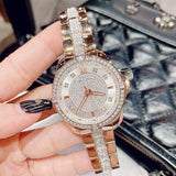 Bulova Crystal Collection Silver Dial Rose Gold Steel Strap Watch for Women - 98L229 Buy Now By Bulova