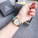 Guess Limelight Crystal White Dial Light Blue Rubber Strap Watch for Women - W1053L6 Buy Now By Guess