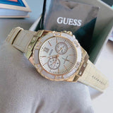 Guess Limelight Quartz Silver Dial Golden Leather Strap Watch For Women - W0775L2 Buy Now By Guess