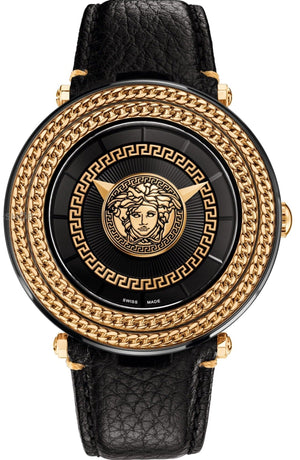 Versace V Metal Icon Black Dial Black Leather Strap Watch For Men - VQL020015 Buy Now By Versace