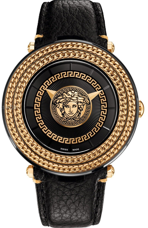 Versace V Metal Icon Black Dial Black Leather Strap Watch For Men - VQL020015 Buy Now By Versace