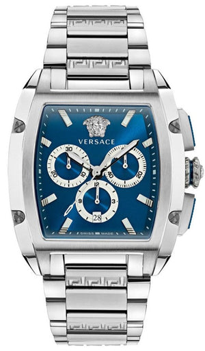 Versace Dominus Chronograph Blue Dial Silver Steel Strap Watch For Men - VE6H00423 Buy Now By Versace
