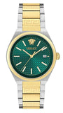 Versace V-Auria Quartz Green Dial Two Tone Steel Strap Watch for Men - VE0F00425