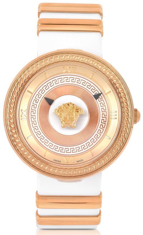 Versace V Metal Icon Gold Dial White & Gold Strap Watch for Women - VLC040014 Buy Now By Versace