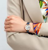 Emporio Armani Gianni T-Bar Analog Mother of Pearl Dial Blue Leather Strap Watch For Women - AR11468 Buy Now By Emporio Armani