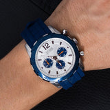 Guess Caliber Chronograph White Dial Blue Rubber Strap Watch for Men - W0864G6 Buy Now By Guess