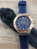 Guess Rigor Analog Blue Dial Blue Denim Strap Watch For Men - W0040G6 Buy Now By Guess