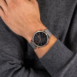 Tommy Hilfiger Hunter Quartz Black Dial Silver Steel Strap Watch for Men - 1791610 Buy Now By Tommy Hilfiger