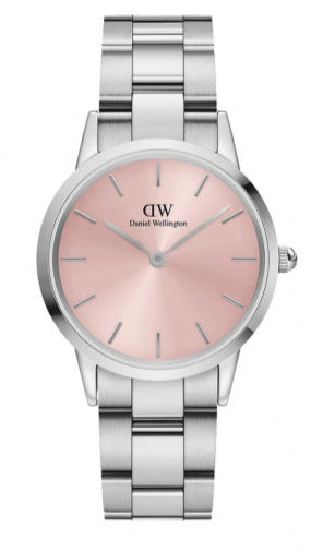 Daniel Wellington Iconic Pink Dial Silver Steel Strap Watch For Women - DW00100325 Buy Now By Daniel Wellington