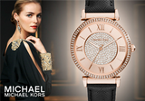 Michael Kors Catlin Rose Gold Crystal Dial Black Leather Strap Watch for Women - MK2376 Buy Now By Michael Kors