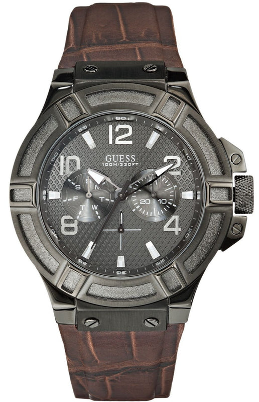 Guess Rigor Analog Quartz Black Dial Brown Leather Strap Watch For Men - W0040G2 Buy Now By Guess