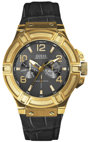 Guess Rigor Analog Black Dial Black Leather Strap Watch For Men - W0040G4 Buy Now By Guess