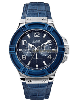 Guess Rigor Multifunction Chronograph Blue Dial Blue Leather Strap Watch For Men - W0040G7 Buy Now By Guess