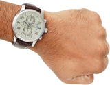 Guess Exec Chronograph White Dial Brown Leather Strap Watch For Men - W0076G2 Buy Now By Guess
