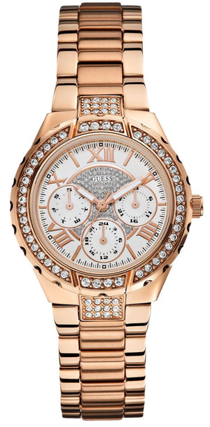 Guess Viva Diamonds White Dial Rose Gold Steel Strap Watch for Women - W0111L3 Buy Now By Guess