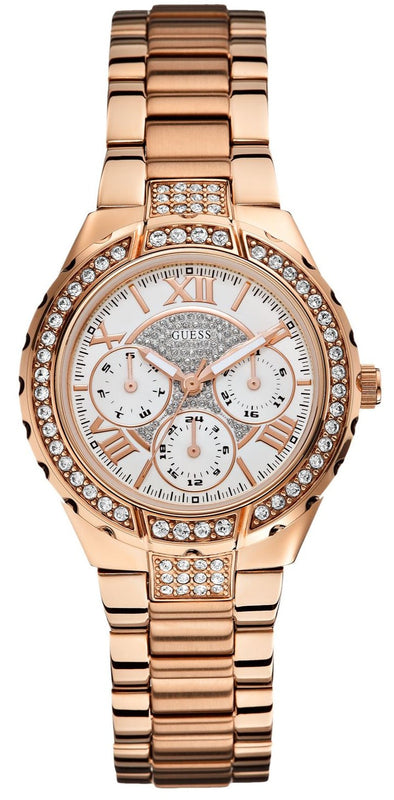 Guess Viva Diamonds White Dial Rose Gold Steel Strap Watch for Women - W0111L3 Buy Now By Guess