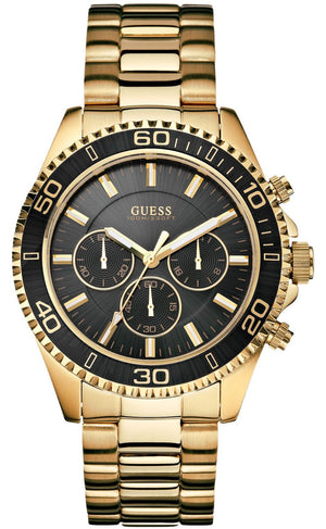 Guess Chaser Chronograph Black Dial Gold Steel Strap Watch for Men - W0170G2 Buy Now By Guess