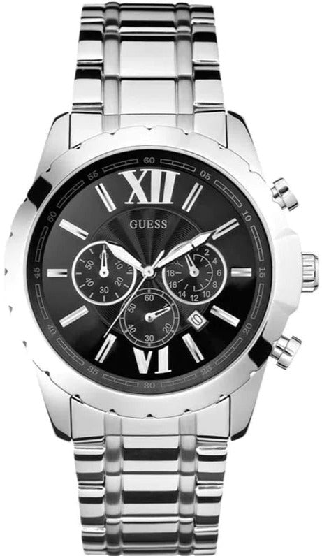 Guess Chronograph Black Dial Silver Steel Strap Watch for Men - W0193G2 Buy Now By Guess