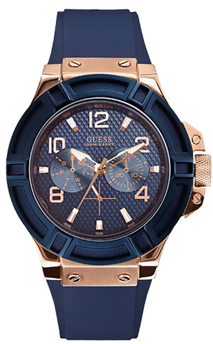 Guess Rigor Blue Dial Blue Silicone Strap Watch For Men - W0247G3 Buy Now By Guess