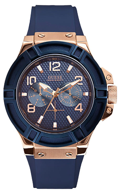 Guess Rigor Blue Dial Blue Silicone Strap Watch For Men - W0247G3 Buy Now By Guess