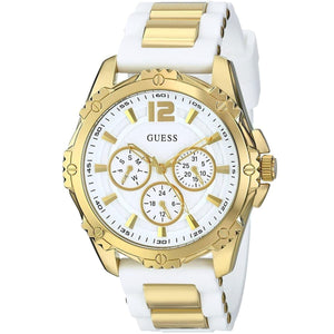 Guess Intrepid White Dial Two Tone Silicone Strap Watch For Women - W0325L2 Buy Now By Guess
