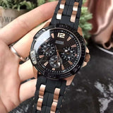 Guess Oasis Black Dial Two Tone Steel Strap Watch for Men - W0366G3 Buy Now By Guess