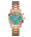 Guess Mini Sunrise Multi Function Analog Turquoise Dial Rose Gold Steel Strap Watch For Women - W0448L8 Buy Now By Guess