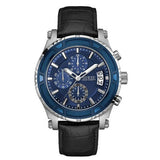 Guess Pinnacle Chronograph Quartz Blue Dial Black Leather Strap Watch For Men - W0673G4 Buy Now By Guess