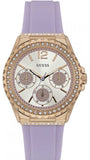 Guess Starlight Diamonds White Dial Purple Rubber Strap Watch for Women - W0846L6 Buy Now By Guess