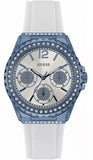 Guess Starlight Diamonds Silver Dial White Rubber Strap Watch for Women - W0846L7 Buy Now By Guess