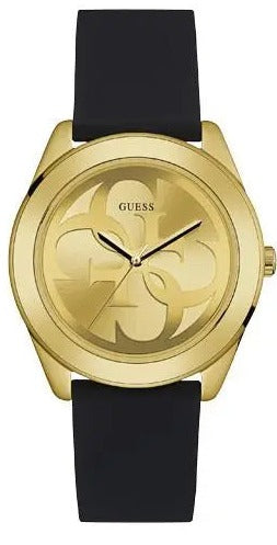 Guess G Twist Gold Dial Black Leather Strap Watch for Women - W0911L3 Buy Now By Guess