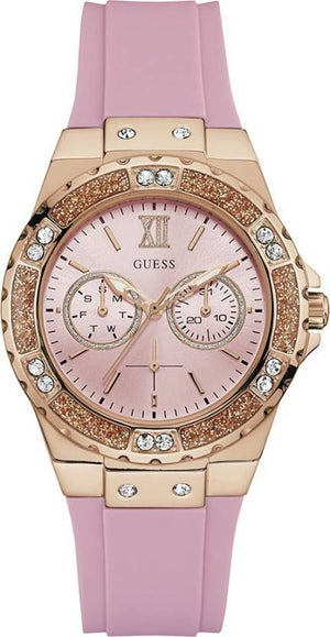Guess Rose Gold Dial with Diamonds Pink Rubber Strap Watch For Women - W1053L3 Buy Now By Guess