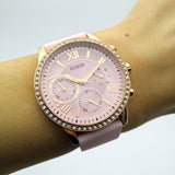 Guess Solar Rose Gold Dial Pink Rubber Strap Watch For Women - W1135L2 Buy Now By Guess
