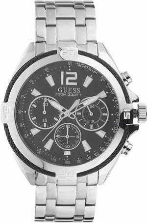 Guess Surge Chronograph Black Dial Silver Steel Strap Watch for Men - W1258G1 Buy Now By Guess