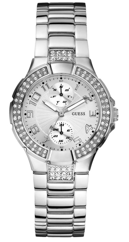 Guess Mini Prism Diamonds Silver Dial Silver Steel Strap Watch for Women - W12638L1 Buy Now By Guess