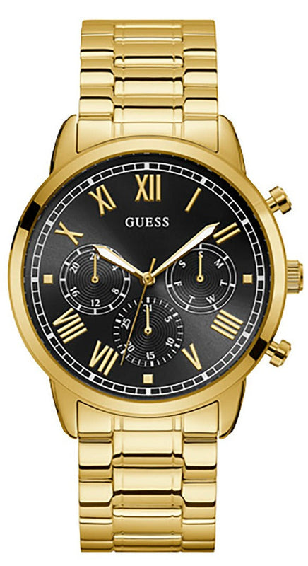 Guess Hendrix Multifunction Black Dial Gold Steel Strap Watch for Men - W1309G2 Buy Now By Guess