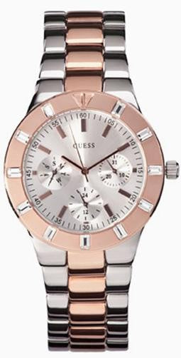 Guess Glisten Chronograph Analog Silver Dial Two Tone Steel Strap Watch For Women - W14551L1 Buy Now By Guess