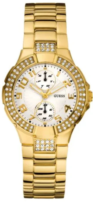 Guess Mini Prism Diamonds White Dial Gold Steel Strap Watch for Women - W15072L1 Buy Now By Guess