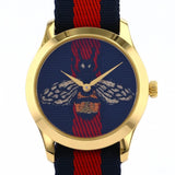 Gucci G Timeless Bee Red & Blue Dial Red Two Tone Nylon Strap Watch For Men - YA1264061 Buy Now By Gucci